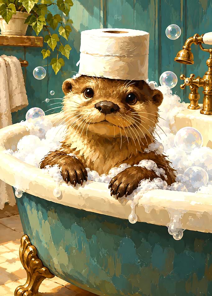Cute Otter Taking a Bubble Bath