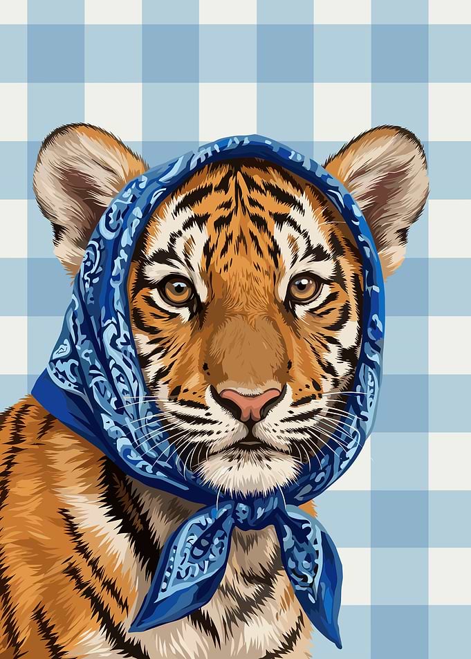 Tiger Cub Wearing Blue Bandana