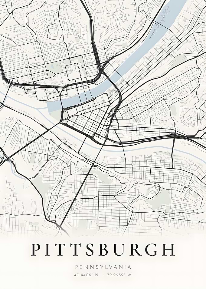 Pittsburgh Minimal Street Map Light Poster