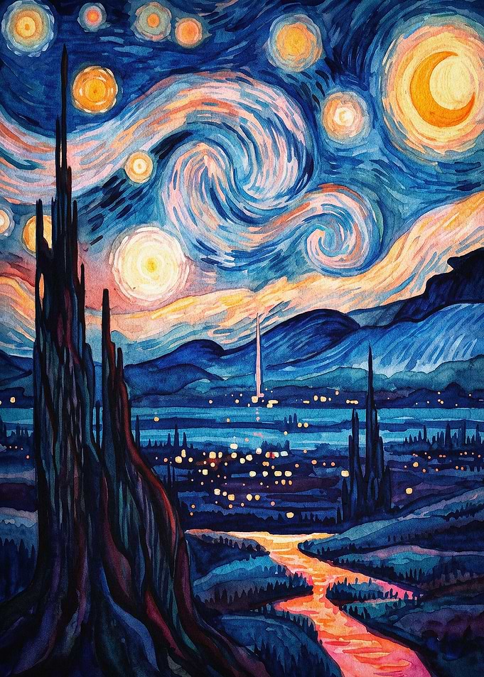 Starry Night Fantasy Spire Art