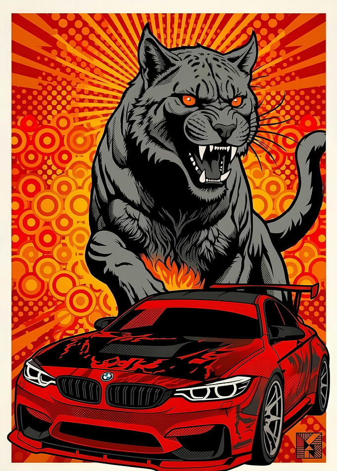 Aggressive BMW M4 with Panther Illustration