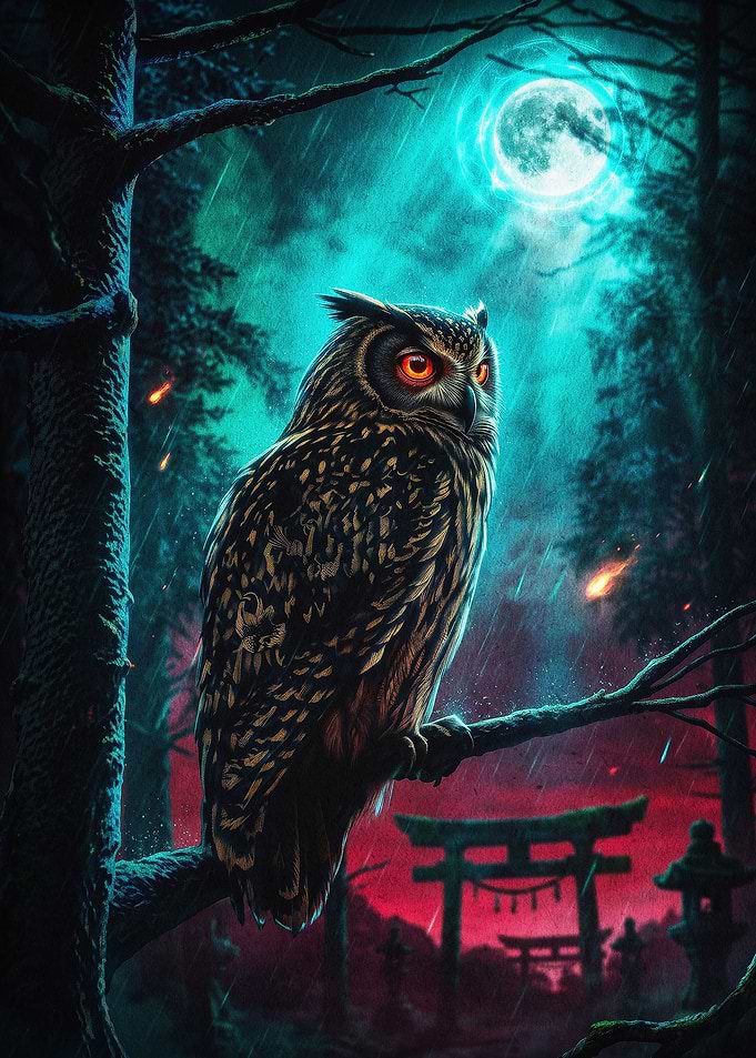 Owl Moon Night Forest Dark Fantasy
