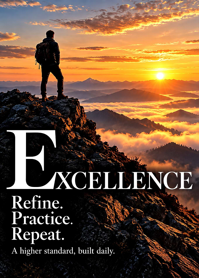 Excellence Inspirational Mountain Sunset Poster