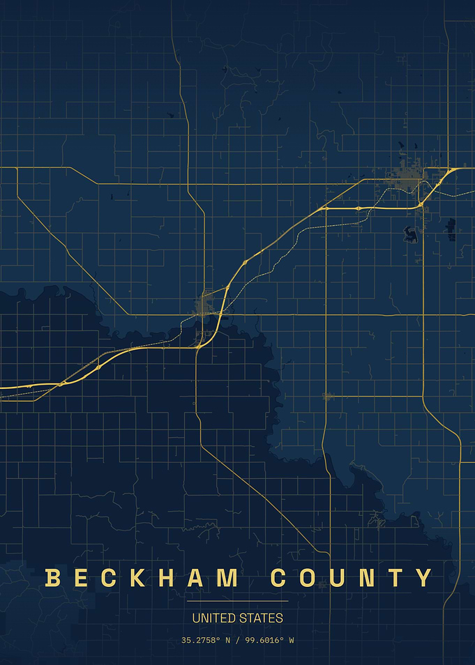 Beckham County Oklahoma Map Print