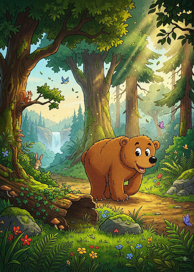 Cute Bear Forest Watercolor Art Pos