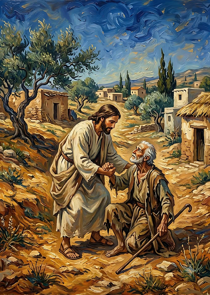 Jesus Helping an Elderly Man