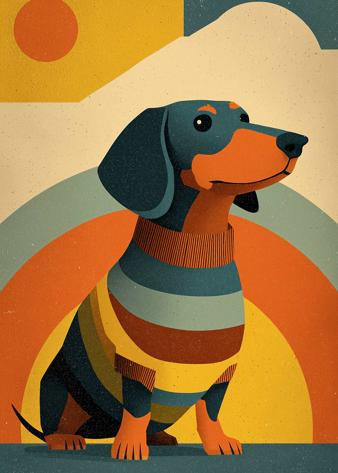 Retro Style Dachshund in Striped Sweater