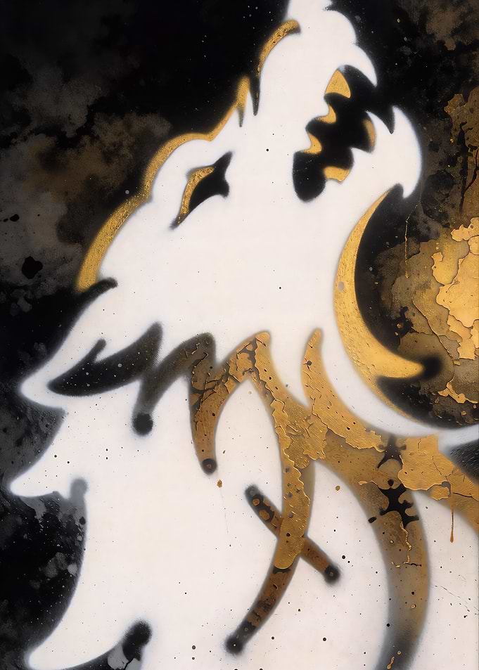 Abstract Gold and White Wolf Art