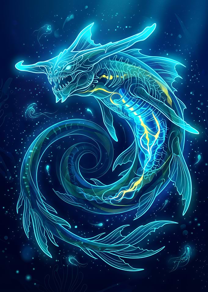 Bioluminescent Spectral Hammerhead Sea Monster