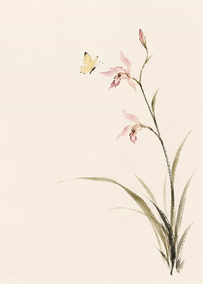 Watercolor Orchid and Butterfly Art