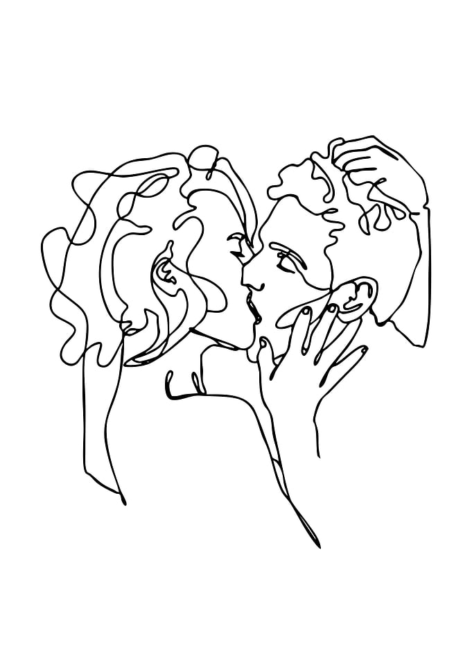 Minimalist Line Art Couple Kissing