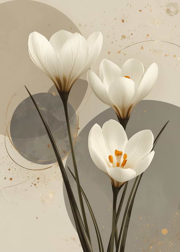 Elegant White Crocus Floral Art