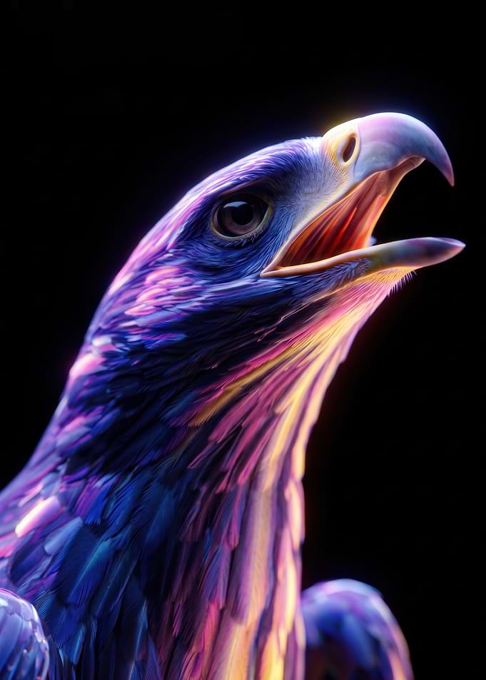Neon Iridescent Eagle Portrait