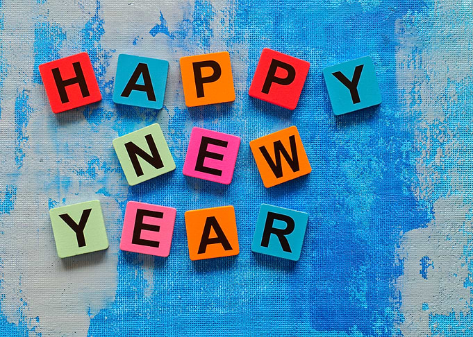 Happy New Year Colorful Letter Tiles