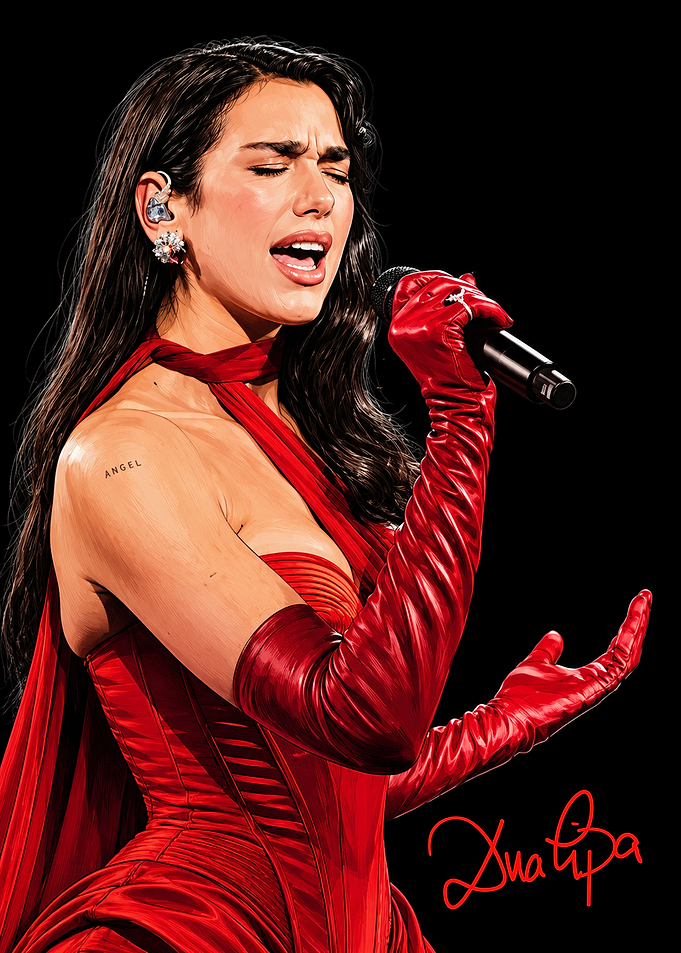 Dua Lipa Singing in Red Dress