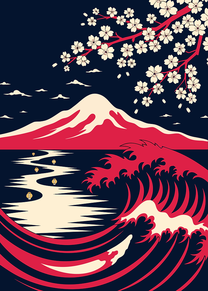 Japanese Cherry Blossom Ukiyo-e Metal Poster, No Text