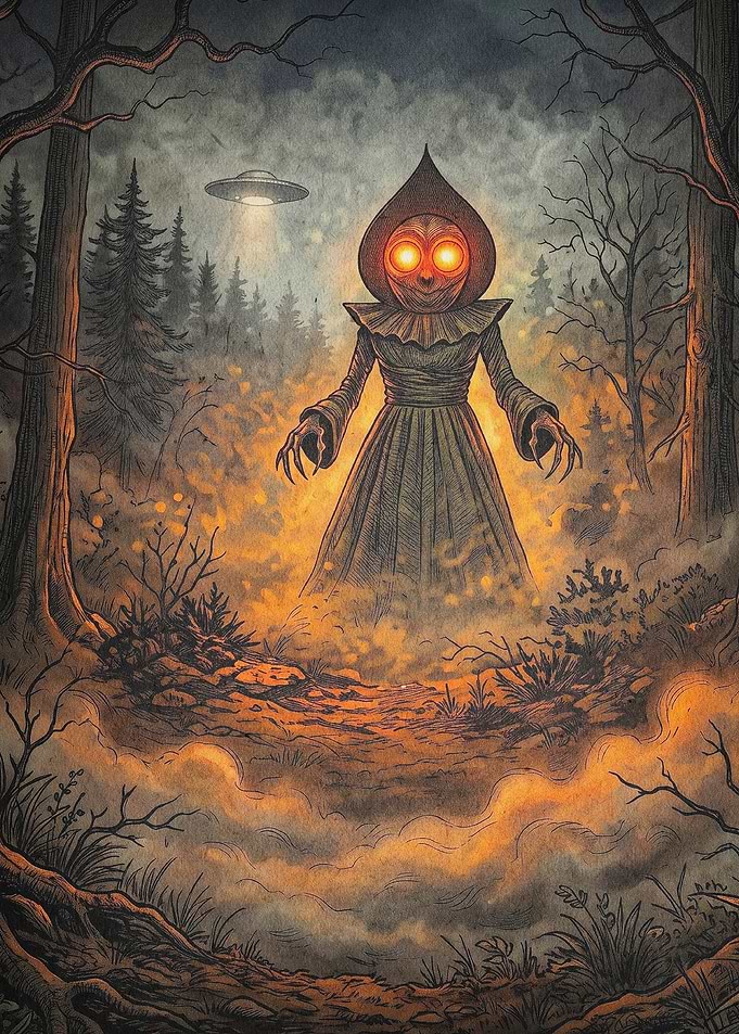 Alien Entity Glowing Forest Art