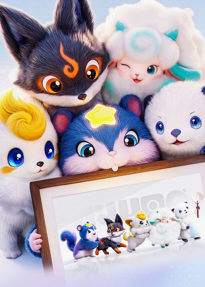 Cute Cartoon Animal Friends Group Portrait