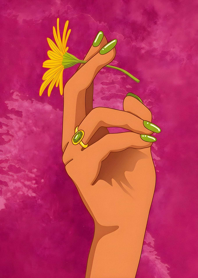 Hand Holding Yellow Flower Illustration
