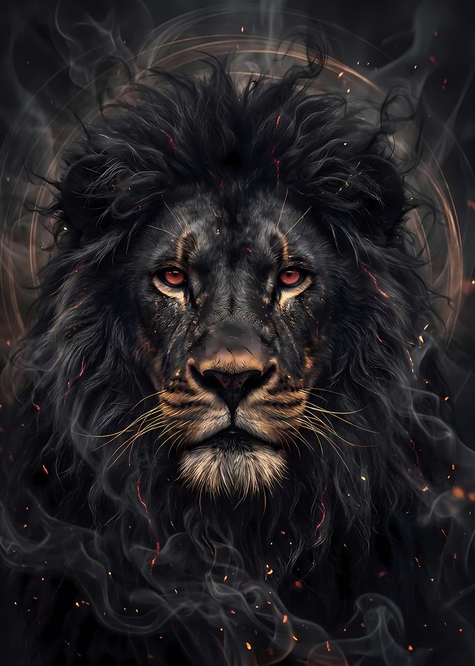 Mystical Black Lion with Glowing Eyes