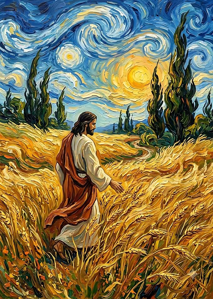 Jesus Walking Through Wheat Field
