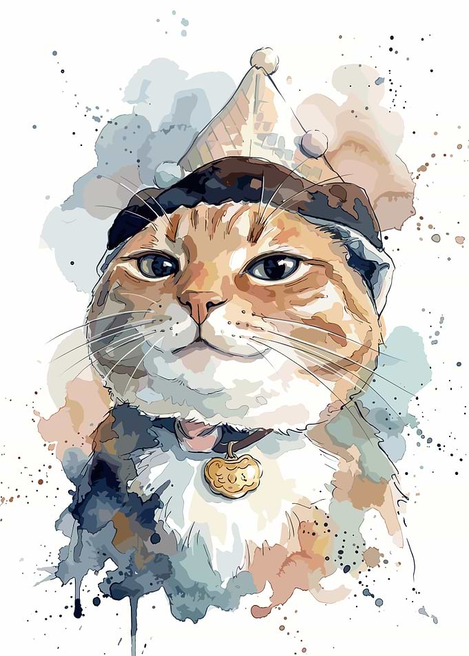 Watercolor Portrait of a Cute Cat