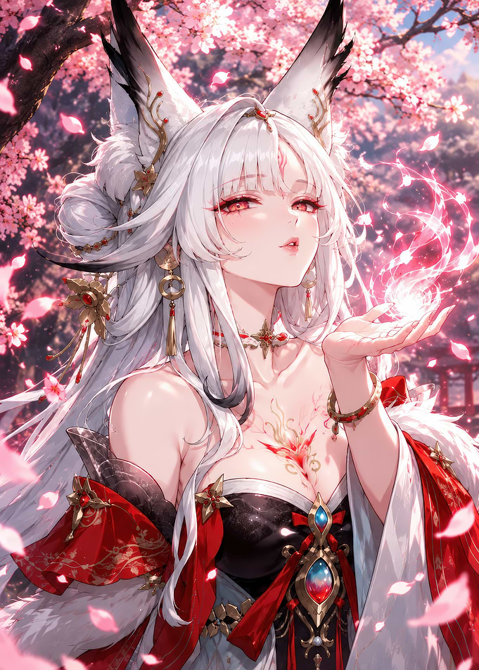 Kitsune Maiden in Cherry Blossoms