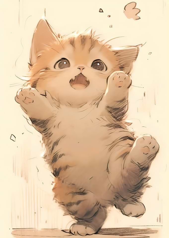 Adorable Playful Tabby Kitten Illustration