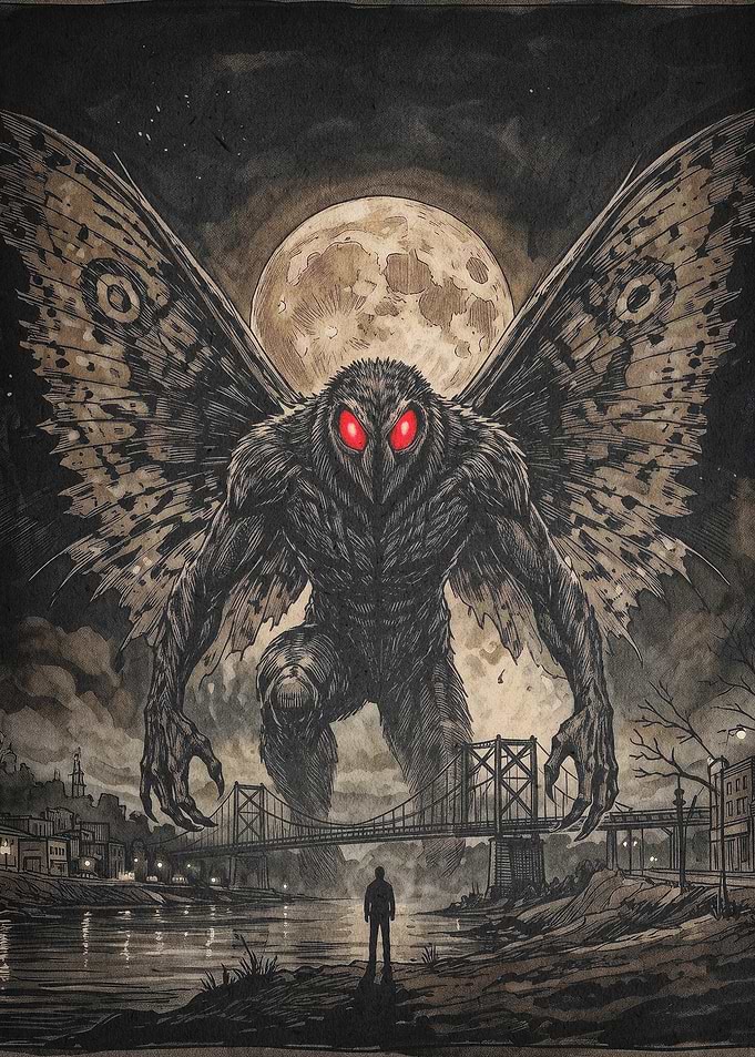 Mothman Cryptid Dark Fantasy Art