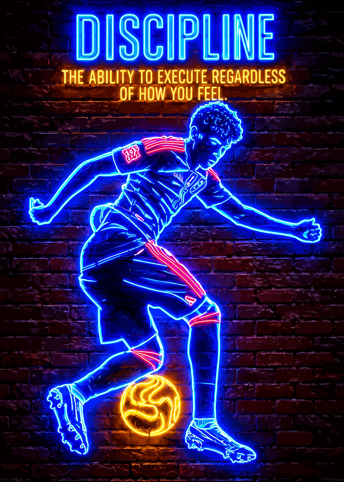 Neon Soccer Discipline Motivational Poster