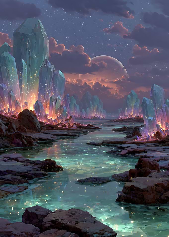 Ethereal Crystal Landscape at Twilight