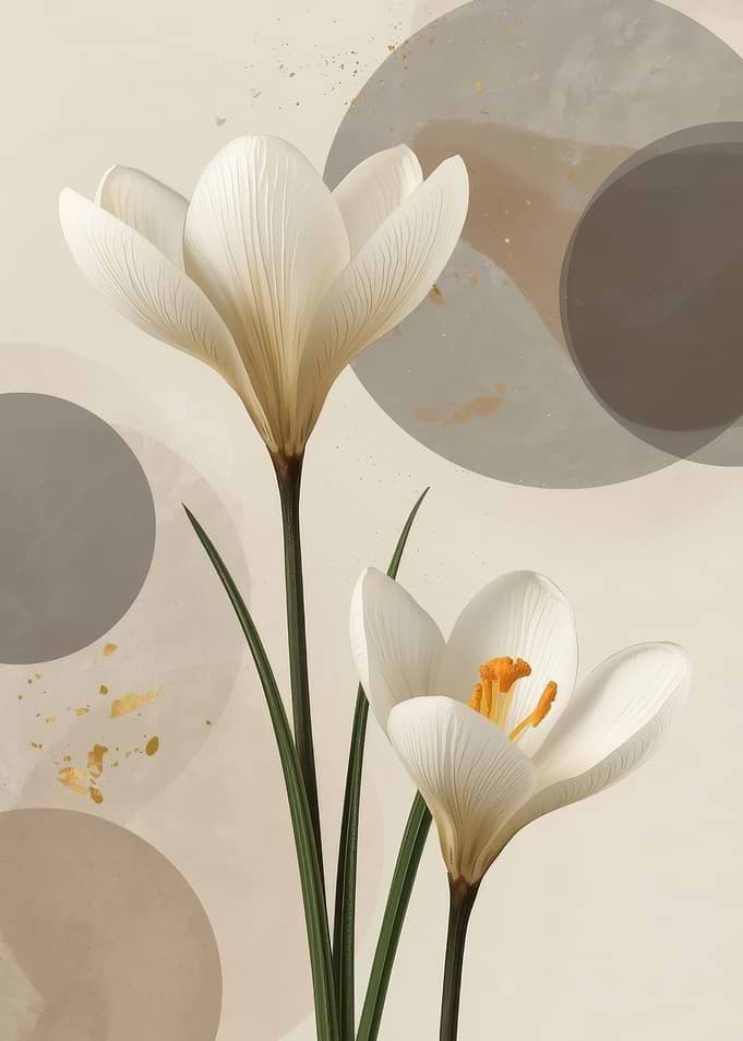 Minimalist White Crocus Floral Art
