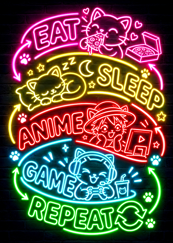 Eat Sleep Anime Game Repeat Neon Sign