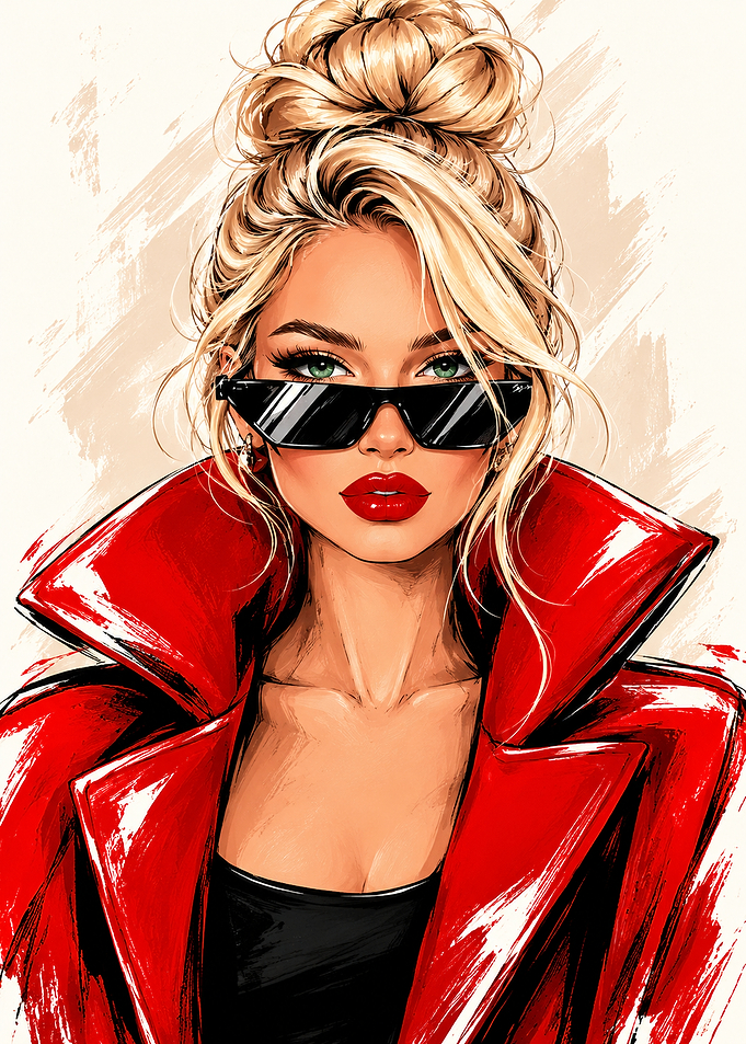 Stylish Blonde Woman in Red Coat