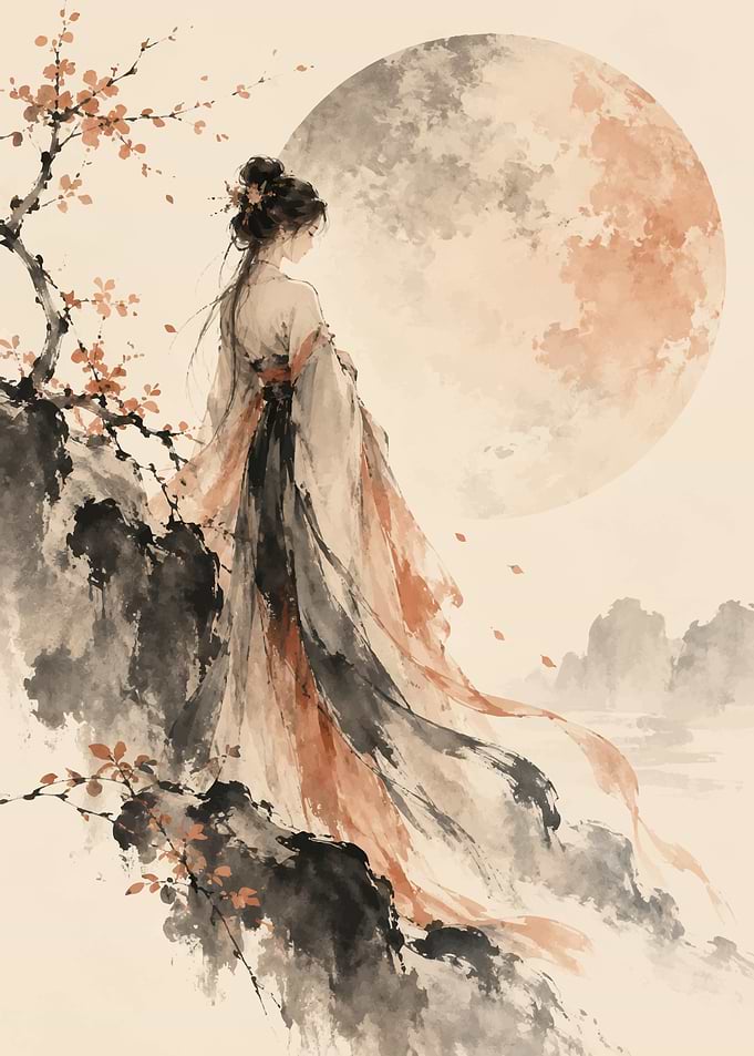 Elegant Woman Under Full Moon
