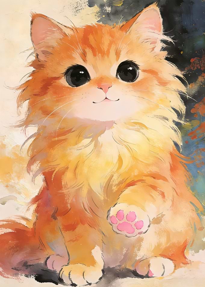 Adorable Fluffy Orange Kitten Painting
