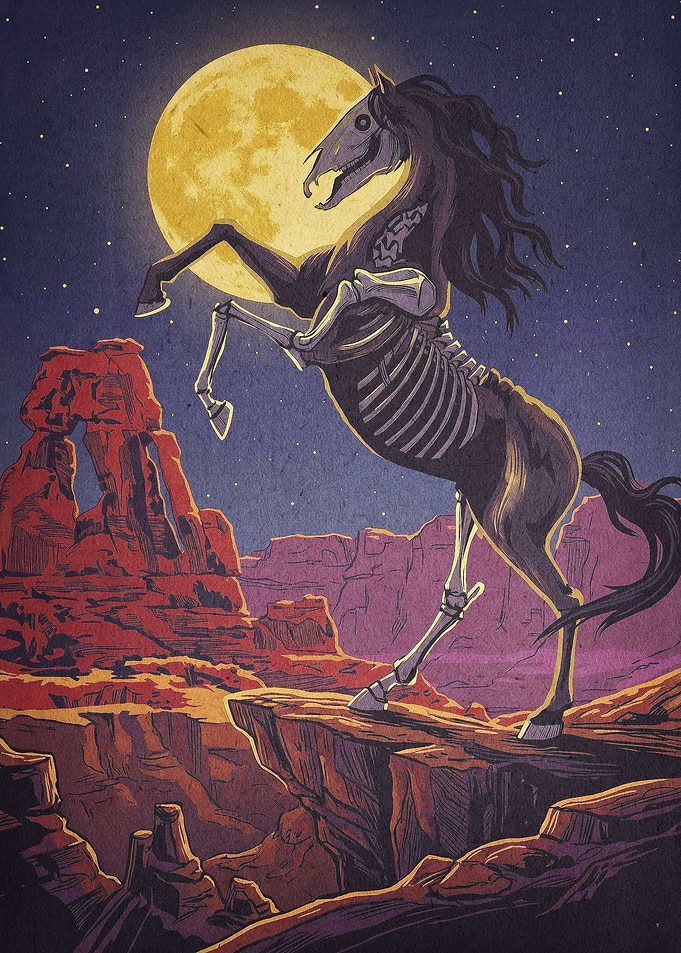 Skeleton Horse Canyon Moon Dark Art