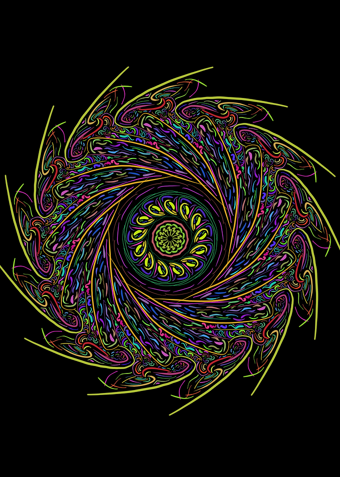 Neon Psychedelic Spiral Mandala Art