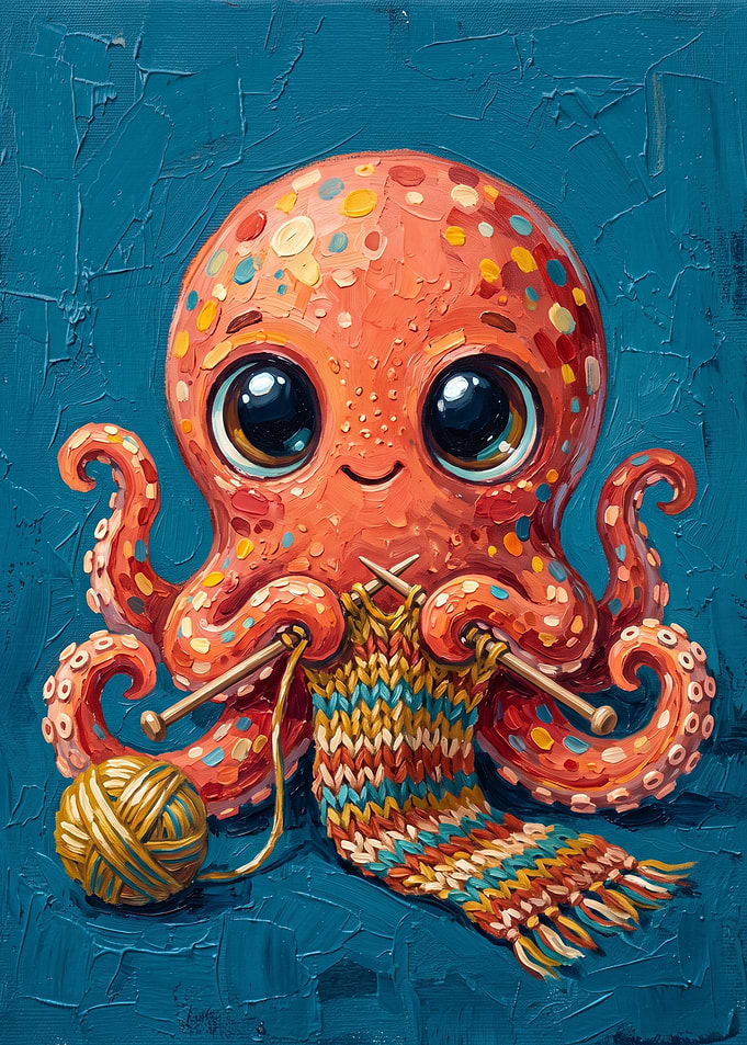 Cute Octopus Knitting a Scarf