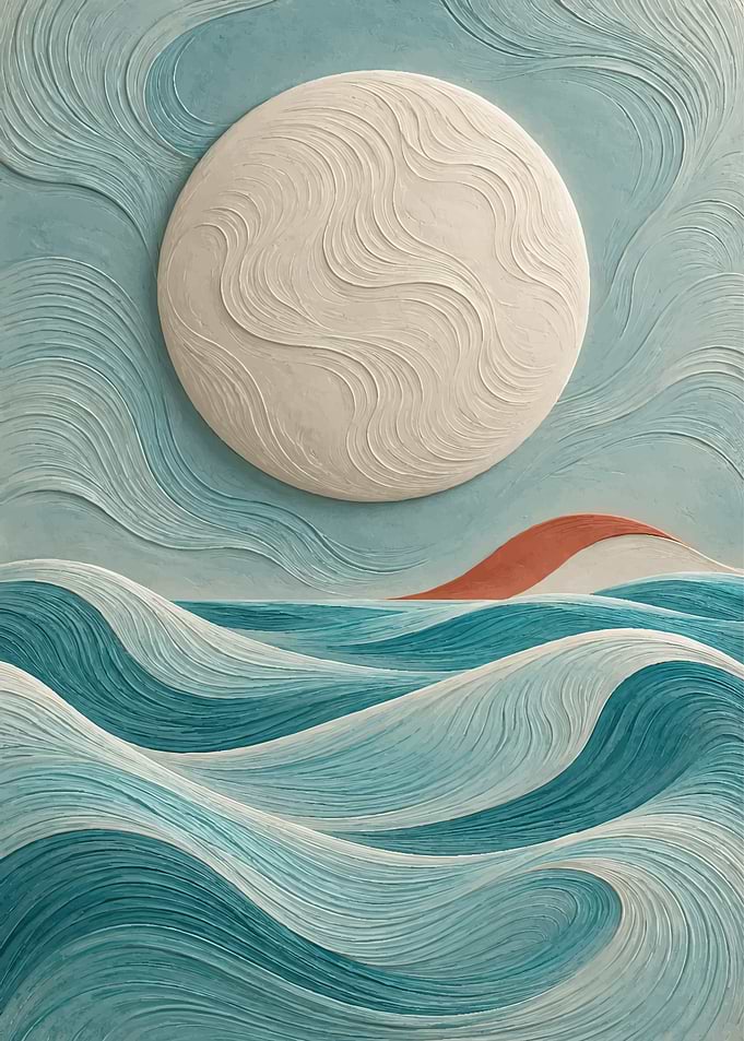 Textured Abstract Ocean and Moon Painting