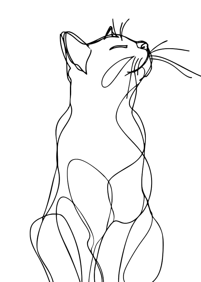 Minimalist Continuous Line Drawing of Cat