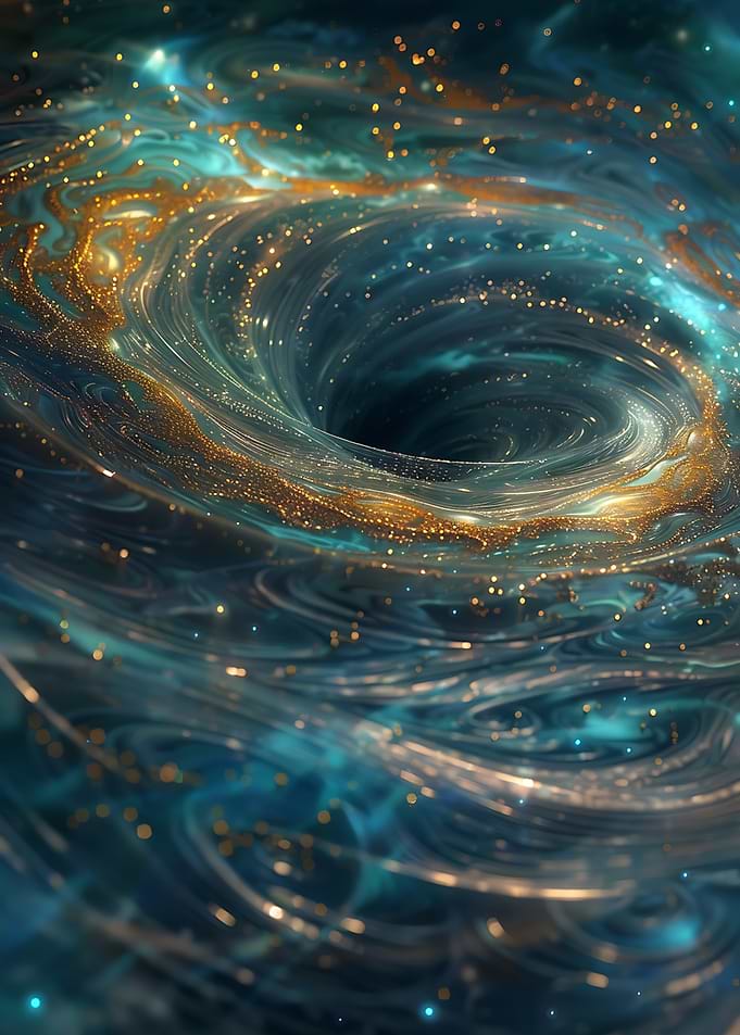 Abstract Swirling Teal and Gold Vortex