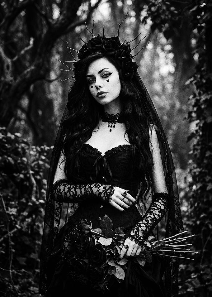 Gothic Bride in Dark Forest