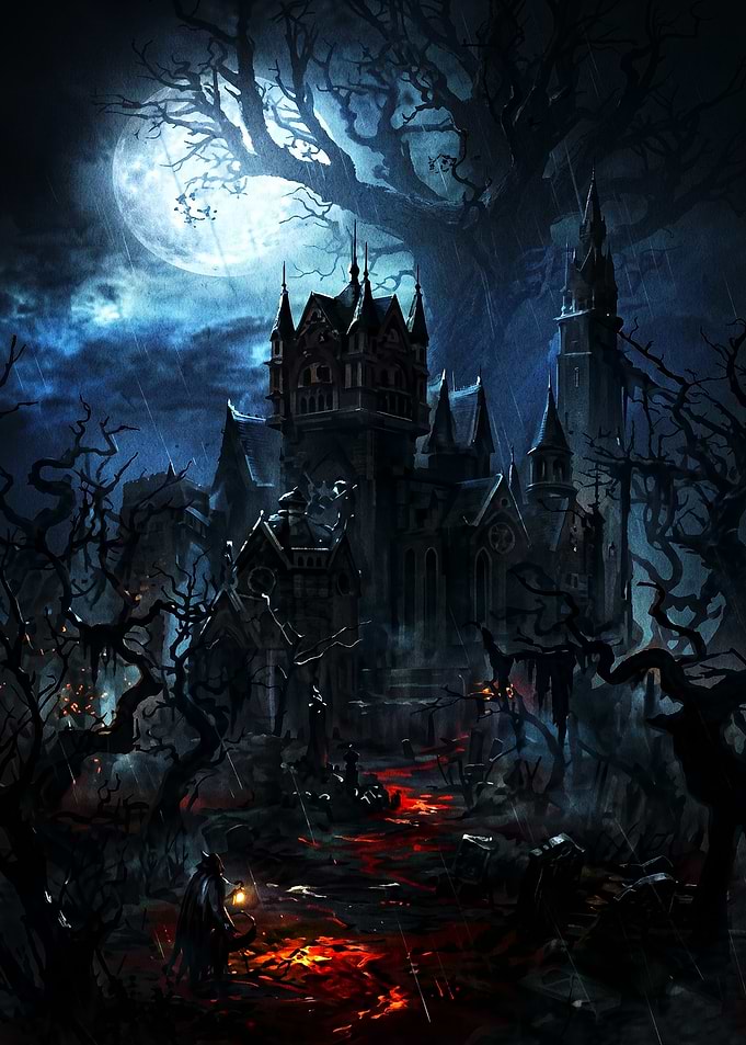 Gothic Castle Under Full Moon