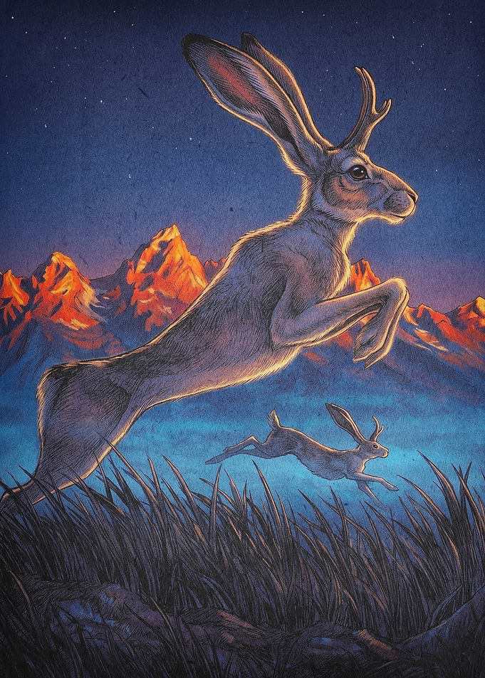 Jackalope Magical Night Art Poster