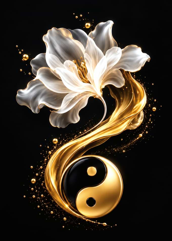Golden Yin Yang Flower Art