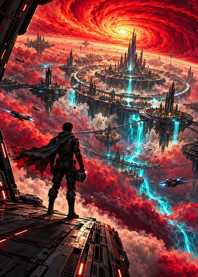 Futuristic City Above Red Clouds