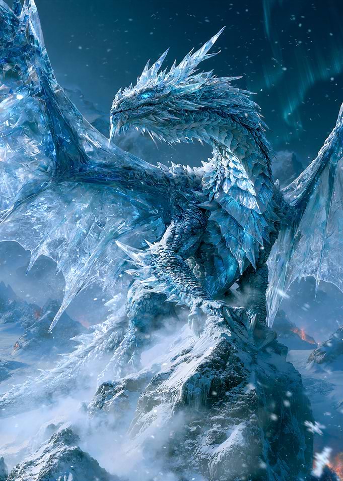 Majestic Ice Dragon on Snowy Peak