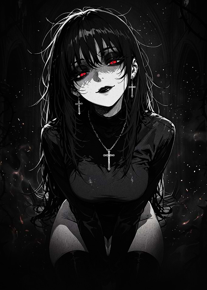 Gothic Anime Girl with Red Eyes