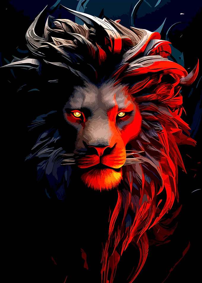 Fiery Lion Portrait Digital Art